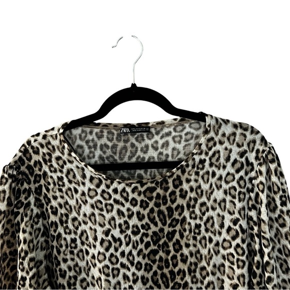 ZARA Cheetah Print Tiered Puff Sleeve Maxi Dress Sz L - Picture 4 of 5